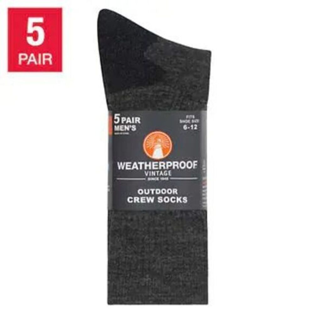 Weatherproof Vintage Men's Outdoor Crew Sock, Multicolored 5 pack New!